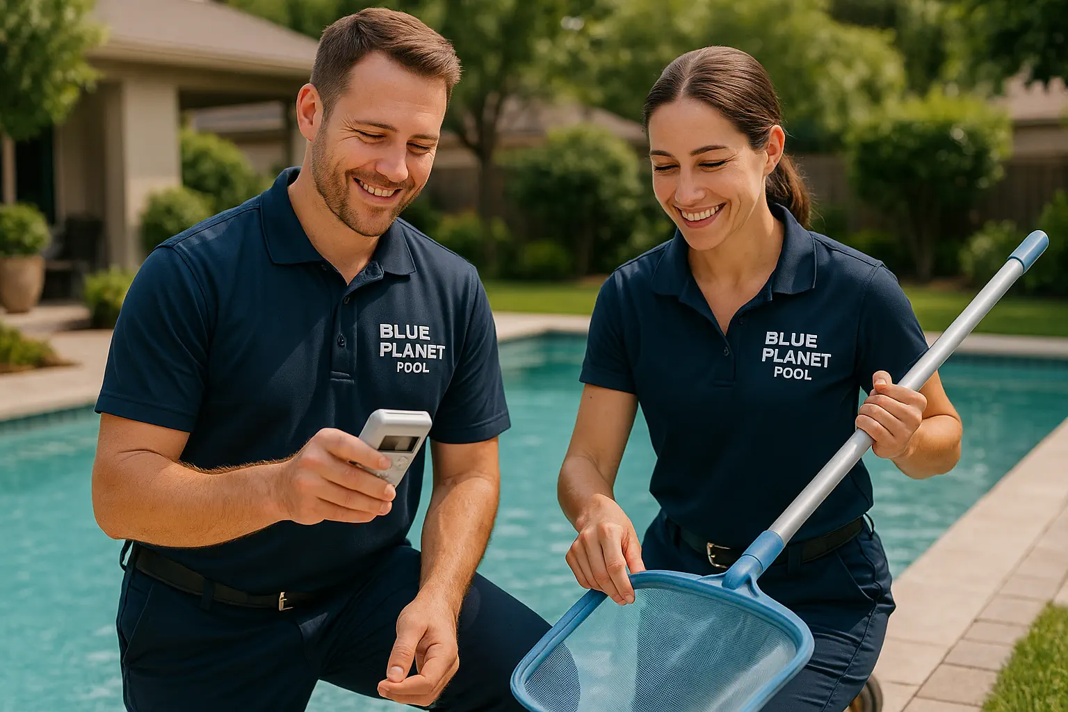 Blue Planet Pool Service team providing swimming pool cleaning service in Spring Hill